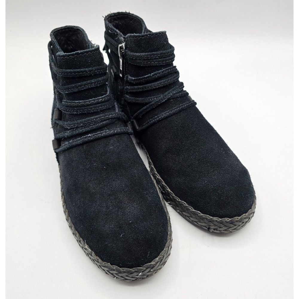 UGG Rianne Boots Women 5 Black Suede Ankle Booties Zipper Wrap Boho Southwestern - Picture 1 of 15